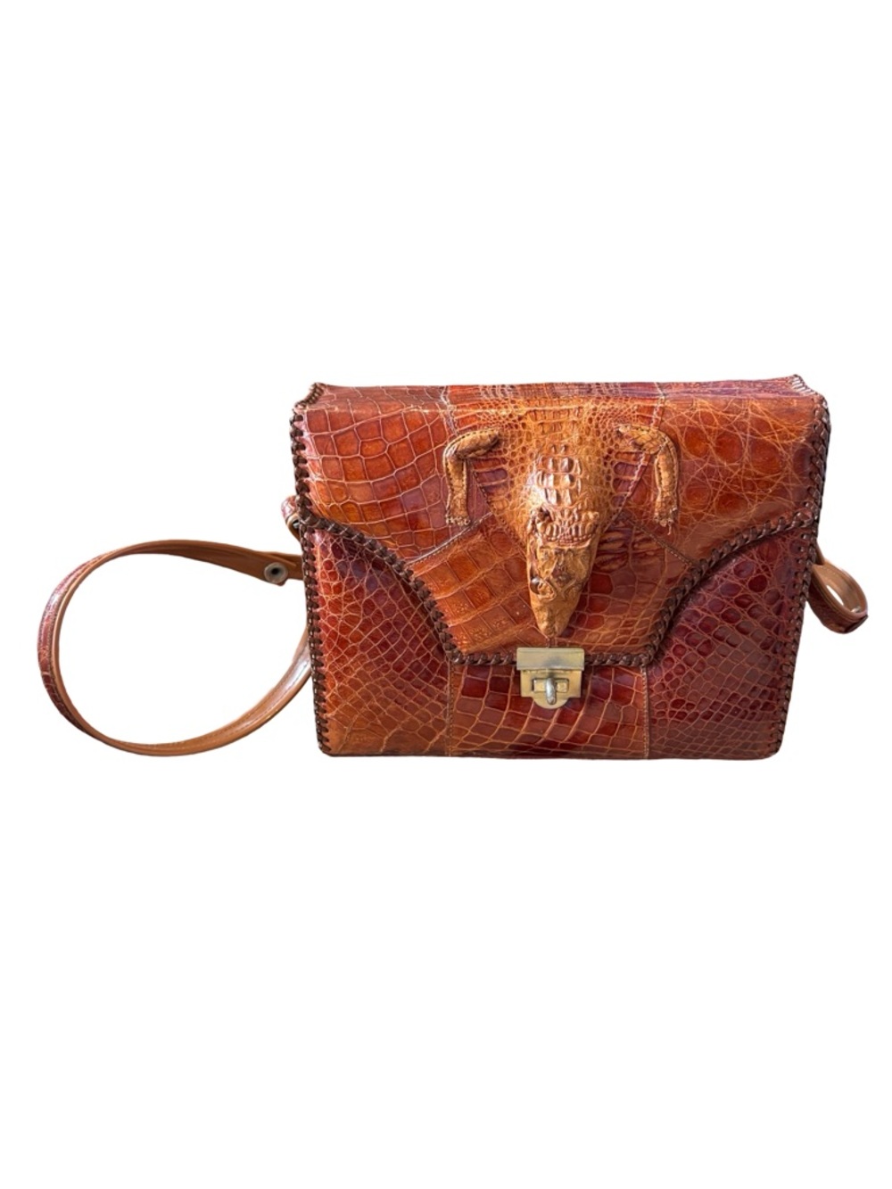 Vintage Alligator Taxidermy 1950’sEmbossed Leather Crossbody Bag